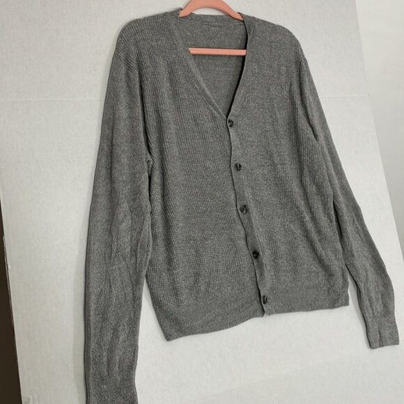 V-Neck Cardigan Sweater, Lightweight Soft Knit Acrylic, Grey, Large - Picture 2 of 7